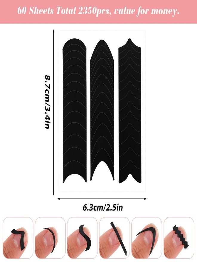Larrel 2350Pcs French Tip Nail Stickers,French Manicure Strips Frenchs Tip Guide Stencils for Nail Art Self Adhesive Black Tips Stickers for Women DIY Nails Stencil Tools(60 Sheets 6 Different Designs) - Image 2
